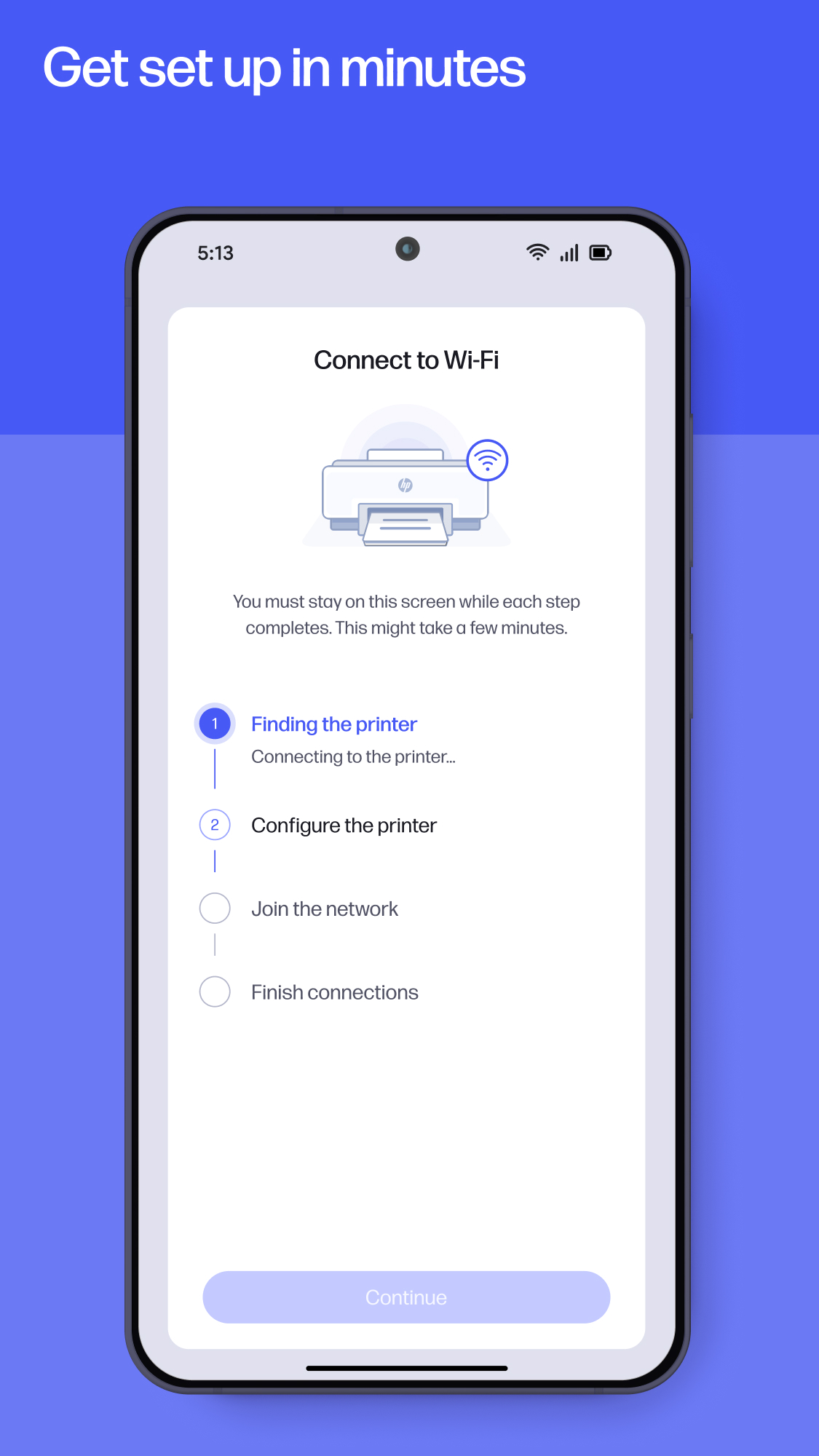 应用商店截图：Connect to Wi-Fi 设置向导界面，显示四步进度